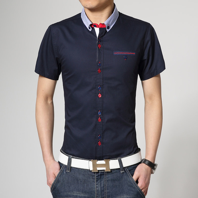 2015春夏新款 韩版修身男士短袖衬衫 男士衬衣 潮 休闲大码男装