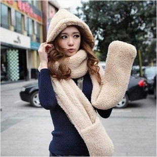韩版女秋冬保暖手套三件一体套亲子款儿童成人毛绒手套三件套