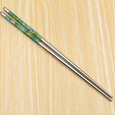 不锈钢筷子 创意贴花 高档青花瓷筷子 家庭套装筷子 防滑金属筷子
