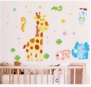 长颈鹿墙贴 卡通儿童宝宝婴儿房卧室壁饰可移除幼儿园墙贴纸贴画