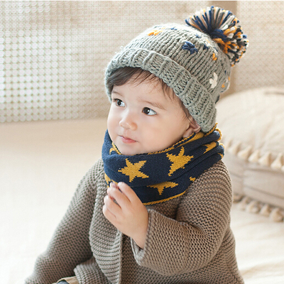 宝宝婴儿童秋冬季加厚加绒小花韩版球球毛线帽子套头护耳帽子g47