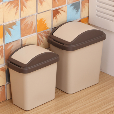 时尚简约创意大号卫生间客厅有盖家用厨房方形摇盖式厕所垃圾桶