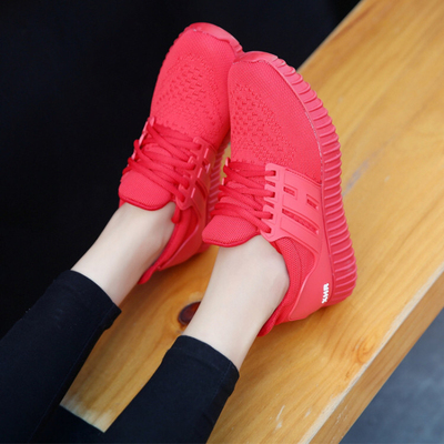 运动鞋女韩版学生跑步鞋2016秋季新款平底百搭透气休闲红色椰子鞋