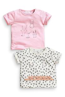 【现货】英国正品NEXT女宝纯棉兔粉色子图案黑色圆点 纯棉T恤2件