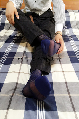 男TNT丝袜 超薄滑透气锦纶丝袜 日本绅士性感商务袜 男丝袜 蓝色