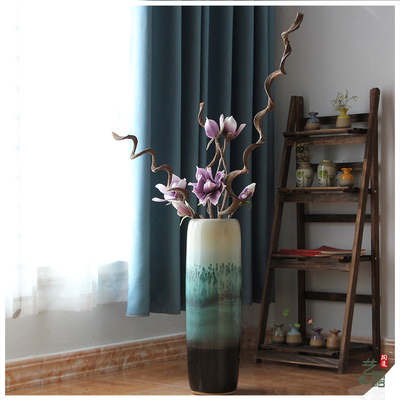 现代美式欧式地中海风格陶瓷颜色釉落地花瓶 家居客厅摆件装饰