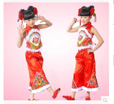 新款儿童舞蹈演出服女童秧歌舞蹈服装古筝表演服少儿民族舞蹈服