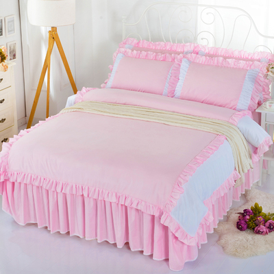 床罩床裙式韩式公主风纯色双拼磨毛四件套1.5/1.8m床品双人2.0m