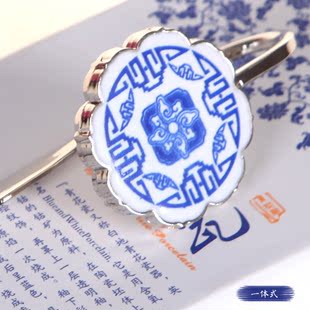 古典青花瓷书签 中国风外事出国礼品 真瓷吊坠书签名族风创意礼品