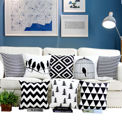 定制现代简约北欧抱枕几何格子条纹黑白靠垫客厅沙发办公室靠枕套