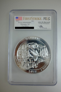 美国国家公园5盎司 PCGS 69DMPL 评级币 2011年奥林匹克 带签名