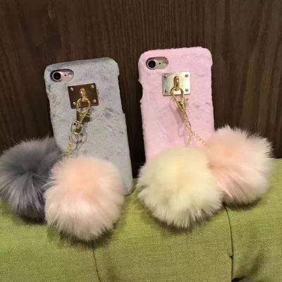 iphone7 苹果6韩国秋冬新款带懒兔毛 毛球挂坠包邮
