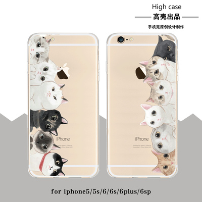 情侣iphone6Splus手机壳猫咪可爱卡通硅胶苹果5s保护套透明软壳潮