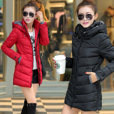 2015冬装新款韩版女装连帽修身羽绒服女中长款显瘦棉衣外套加厚潮