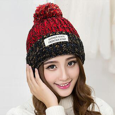 帽子女韩版潮冬时尚保暖针织毛线帽冬季帽子女可爱混色冬天女帽