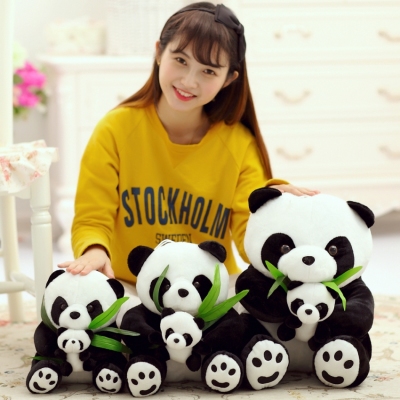 可爱母子熊猫公仔亲子熊猫毛绒玩具国宝抱竹叶熊猫娃娃送朋友礼品