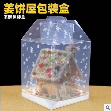圣诞姜饼屋包装盒子手提蛋糕盒西点盒礼品盒巧克力屋盒子透明雪花