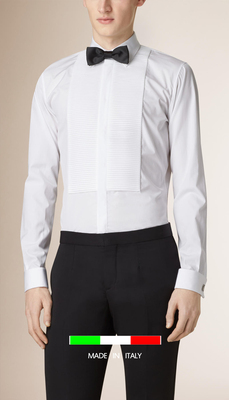 爱丁堡三世 意大利直邮男士长袖礼服衬衫修身白色小方领商务休闲
