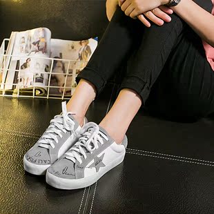 韩国新款五角星小白鞋明星同款系带平底运动鞋单鞋夏季学生板鞋女