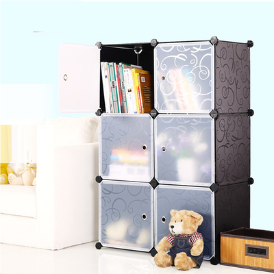 DIY简易书柜 自由组合收纳柜玩具置物架 宜家储物柜带门塑料书架