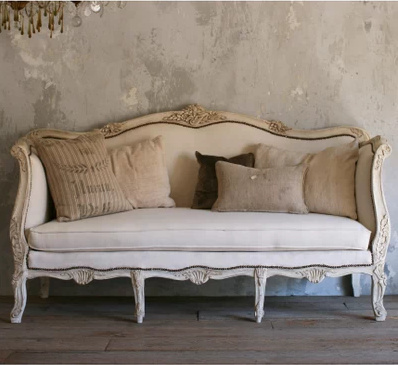 出口法国实木家具 法式美式欧式实木复古三人布艺沙发 古董长椅