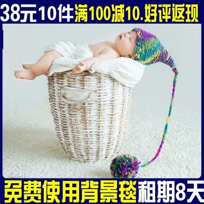 宝宝百天照摄影服装 婴儿满月百岁周岁照影楼出租 造型彩色长球帽