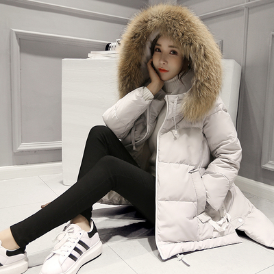 2016冬季韩版中长款修身大毛领羽绒棉服大码显瘦棉衣女士外套袄子