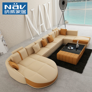 纳威客厅大户型真皮沙发123 创意时尚转角客厅皮沙发家具NAV5806