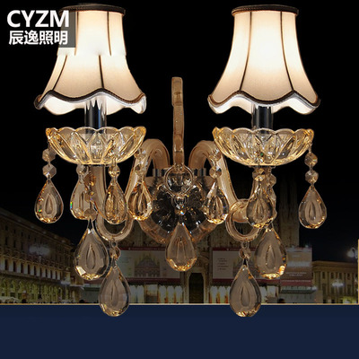 现代欧式创意简约卧室客厅床头壁灯 单头双头琥珀色灯饰水晶灯具