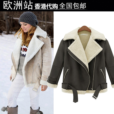 香港代购2014秋冬新款欧美时尚纯色羊羔毛大衣加厚加绒外套棉衣女