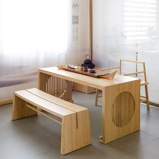 尚族工坊 新中式茶桌椅组合 实木仿古功夫茶桌泡茶台禅意 茶艺桌