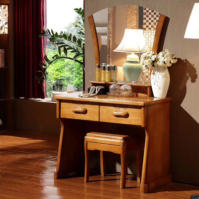 实木梳妆台 现代中式橡木化妆台 迷你小户型简易卧室化妆桌家具