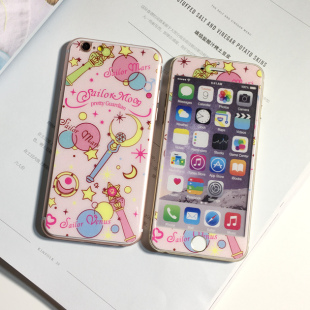 美少女战士星月棒iphone6s plus钢化膜苹果6手机前后卡通贴膜彩膜