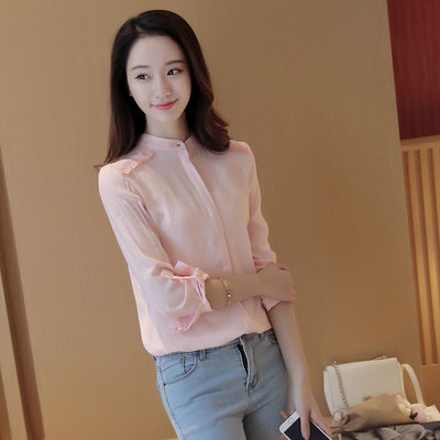 2016新款新款韩版学生大码衬衫女学院风长袖修身衬衣