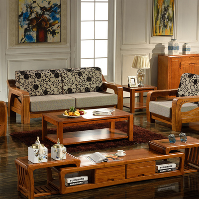 高档全实木沙发组合 现代新中式客厅纯榆木沙发单双三人家具包邮
