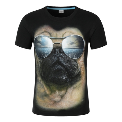 男士夏季3D棉短袖T恤宽松大码动物眼镜狗潮时尚休闲个性男装半袖