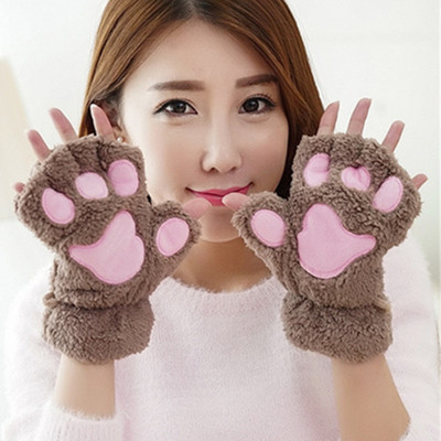 秋冬季手套女韩版可爱双层加厚保暖露指毛线手套学生写字电脑触屏