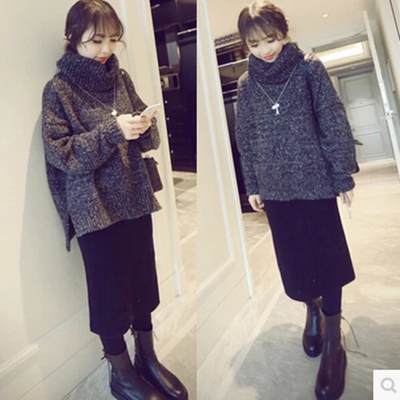 2015秋冬韩范女装时尚套装高领毛衣+中长半身裙套装裙两件套冬季