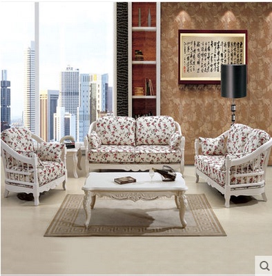 金粤家具欧式沙发组合 客厅实木布艺象牙白法式简约田园沙发