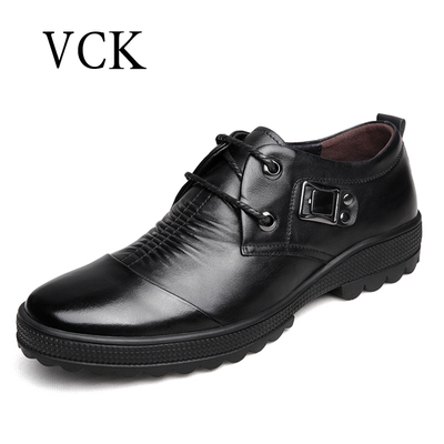 V&C&K 男鞋真皮系带厚底男鞋 软底韩版日常休闲鞋男透气低帮鞋