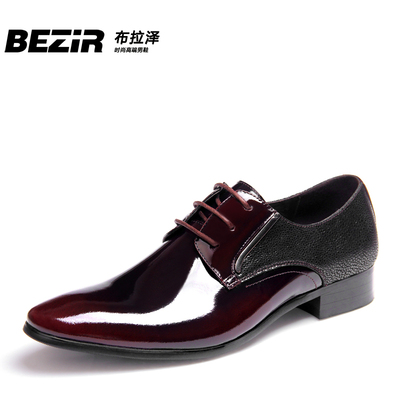 BEZIR2015新款商务正装皮鞋真牛皮英伦尖头鞋高档皮质石头纹男鞋