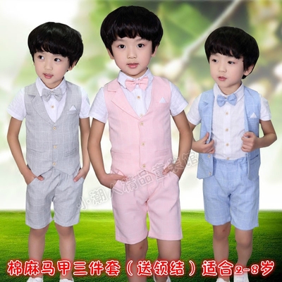 儿童马甲三件套4男童礼服5男孩演出服6夏7岁花童短袖衬衫小西装8