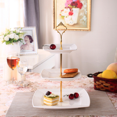 经典欧式创意下午茶糖果干果浮雕颜色双层三层四方盘陶瓷器蛋糕盘
