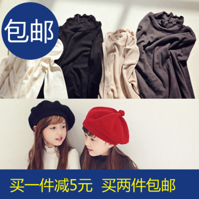 韩国童装2015秋装新款韩版女童舒适木耳边多色纯棉T恤儿童打底衫