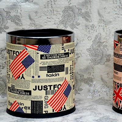 雅洁双层米字旗英国旗美国旗创意时尚欧式家用皮革垃圾桶