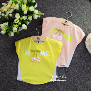 婴儿短袖T恤纯棉镂空字母蕾丝女童潮上衣儿童 0-1-2岁女宝宝夏装3