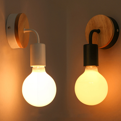 现代简约北欧宜家壁灯个性创意实木铁艺走廊床头卫生间镜前灯壁灯