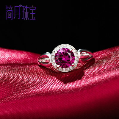 简丹红蓝宝石戒指女925银饰品日韩版创意礼物食指指环气质复古
