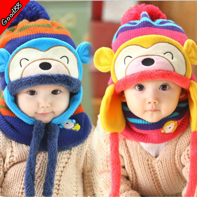 韩版儿童帽子宝宝毛绒帽婴儿毛线帽冬天针织帽童帽男童女童护耳帽