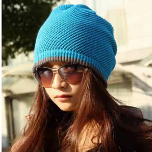 2015秋冬新款女士毛线帽双面套头帽加厚保暖韩版潮韩国针织帽时尚